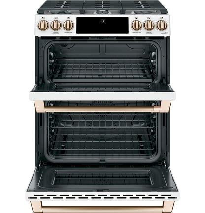 CAFE  30" Smart Slide-In, Front-Control, Gas Double-Oven Range with Convection White - CGS750P4MW2