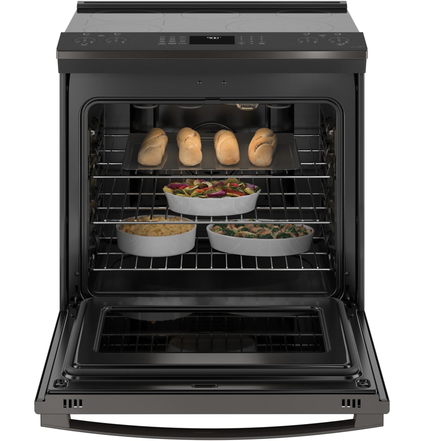 GE APPLIANCES PSS93BPTS GE Profile™ 30" Smart Slide-In Electric Convection Range with No Preheat Air Fry Black in Stainless Steel - PSS93BPTS