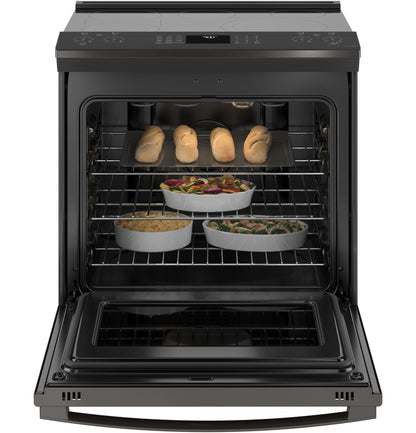 GE APPLIANCES PSS93BPTS GE Profile™ 30" Smart Slide-In Electric Convection Range with No Preheat Air Fry Black in Stainless Steel - PSS93BPTS