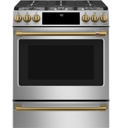CAFE CGS700P2MS1 CAFé™ 30" Smart Slide-In, Front-Control, Gas Range with Convection Oven in Stainless Steel - CGS700P2MS1