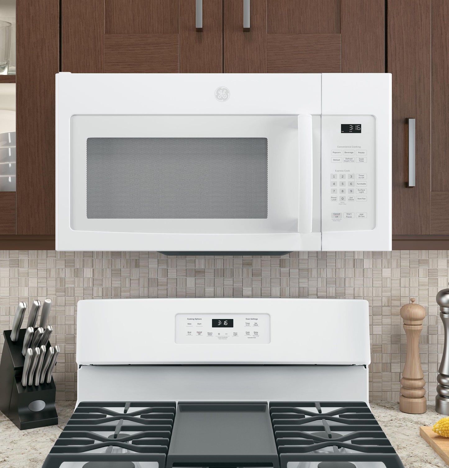 GE APPLIANCES GE 1.6 Cu. Ft. Over-the-Range Microwave Oven with Recirculating Venting White - JNM3163DJWW