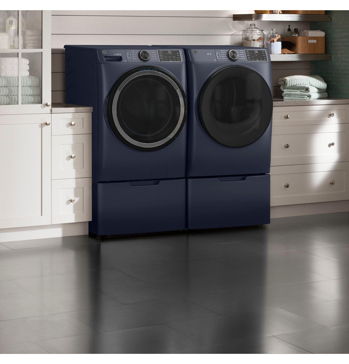 GE APPLIANCES GFW550SPRRS GE® ENERGY STAR® 4.8 cu. ft. Capacity Smart Front Load Washer with UltraFresh Vent System with OdorBlock™ and Sanitize w/Oxi Blue - GFW550SPRRS