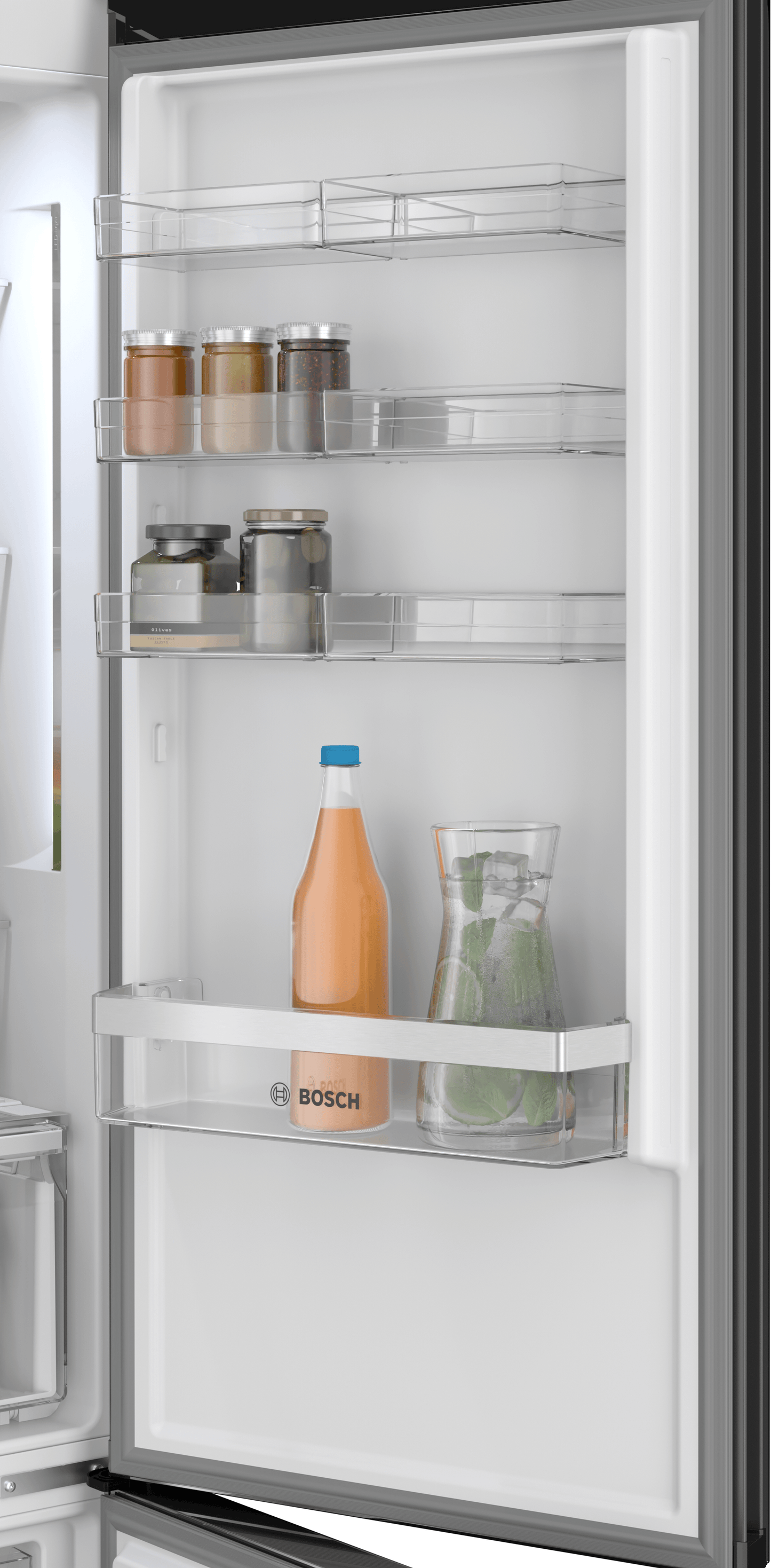 BOSCH B24CB80ESB 800 Series, free-standing fridge-freezer with freezer at bottom, glass door, 24'', Black, Total No Frost Black - B24CB80ESB