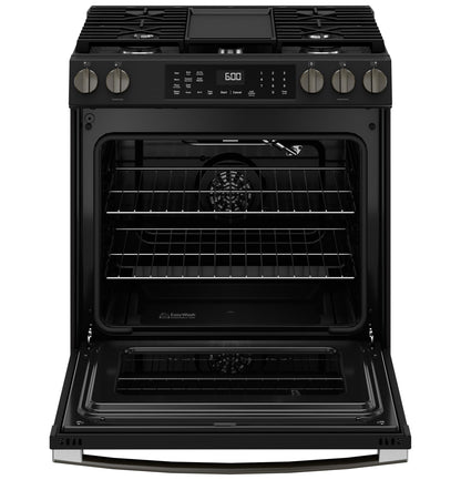 GE APPLIANCES GGS600AVDS GE® 30" Slide-In Front-Control Convection Gas Range with No Preheat Air Fry and EasyWash™ Oven Tray Black Slate - GGS600AVDS