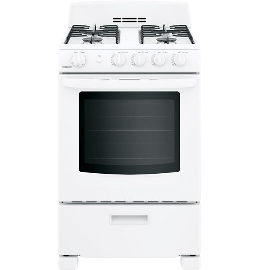HOTPOINT Hotpoint 24" Front-Control Free-Standing Gas Range with Large Window White - RGAS300DMWW