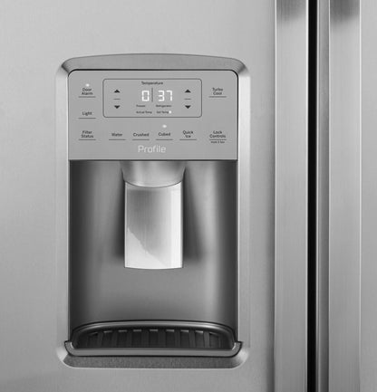 GE APPLIANCES 21.9 Cu. Ft. Counter-Depth Side-By-Side Refrigerator in Stainless Steel - PZS22MYKFS