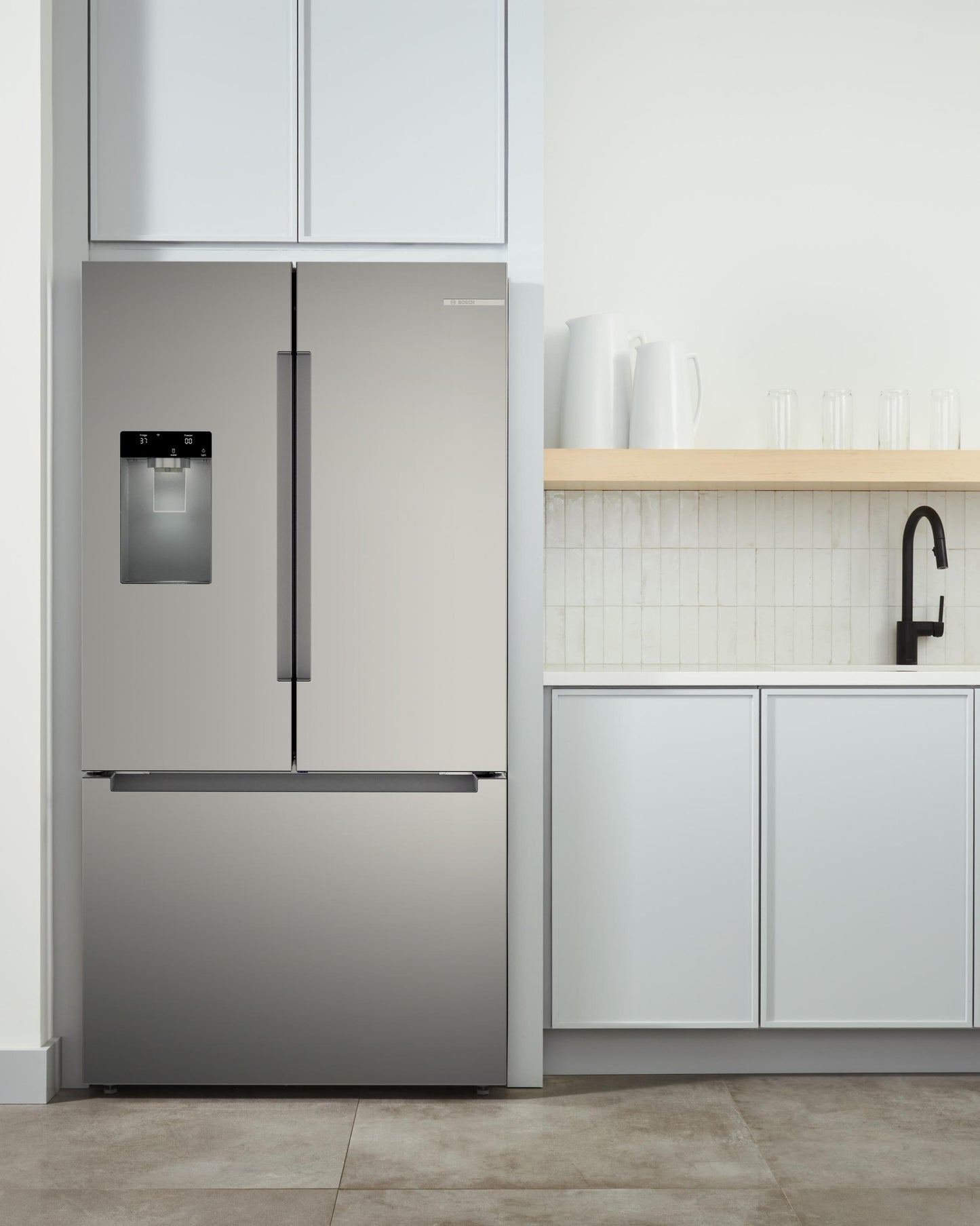 BOSCH B36FD10ENS 100 Series, French Door Bottom freezer, multi door, 36'', Brushed steel (with anti-fingerprint), Total No Frost in Stainless Steel - B36FD10ENS