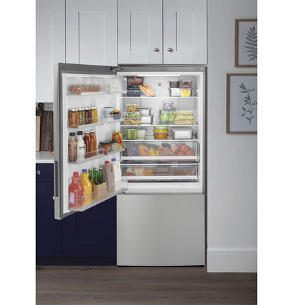 GE APPLIANCES GBE17HYRFS GE® ENERGY STAR® 17.7 Cu. Ft. Counter-Depth Bottom-Freezer Refrigerator in Stainless Steel - GBE17HYRFS