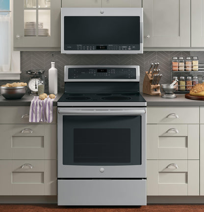 GE APPLIANCES Profile 2.1 Cu. Ft. Over-the-Range Sensor Microwave Oven in Stainless Steel - PVM9005SJSS