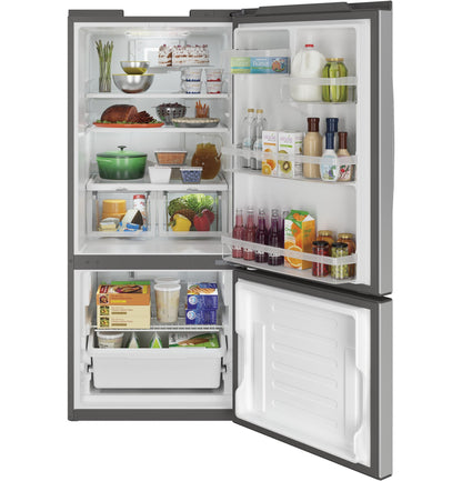 GE APPLIANCES 20.9 Cu. Ft. Bottom-Freezer Refrigerator in Stainless Steel - GBE21DYKFS