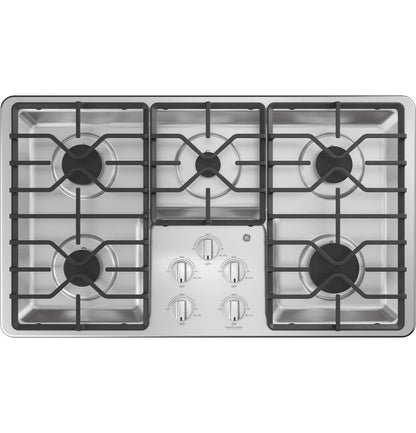 GE APPLIANCES 36" Built-In Gas Cooktop with Dishwasher-Safe Grates in Stainless Steel - JGP3036SLSS