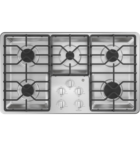 GE APPLIANCES 36" Built-In Gas Cooktop with Dishwasher-Safe Grates in Stainless Steel - JGP3036SLSS