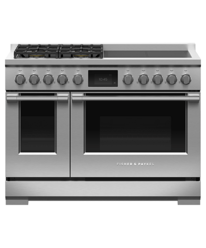 FISHER & PAYKEL RHV3484N 48" Series 11 Professional Dual Fuel 4 Burner + 4 Zone Induction Self-Cleaning Range in Stainless Steel - RHV3484N