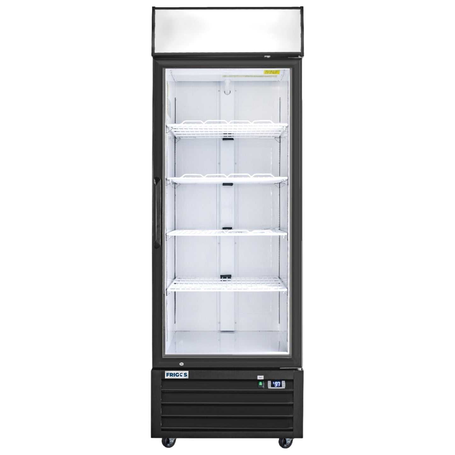 Frigos Merchandiser Refrigerator 27" Width Black Swing Glass 1 Door with LED Lighting with Aluminum Interior with 304 Stainless Steel Floor - FG-MR-1D-G