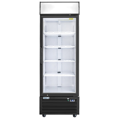Frigos Merchandiser Refrigerator 27" Width Black Swing Glass 1 Door with LED Lighting with Aluminum Interior with 304 Stainless Steel Floor - FG-MR-1D-G