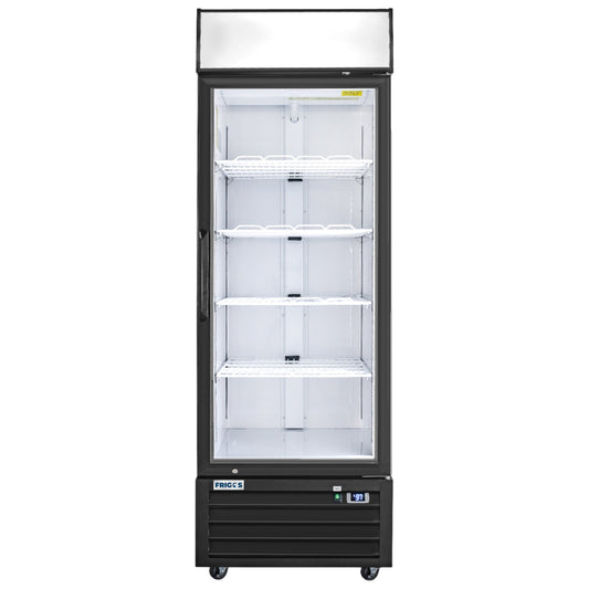 Frigos Merchandiser Refrigerator 27" Width Black Swing Glass 1 Door with LED Lighting with Aluminum Interior with 304 Stainless Steel Floor - FG-MR-1D-G
