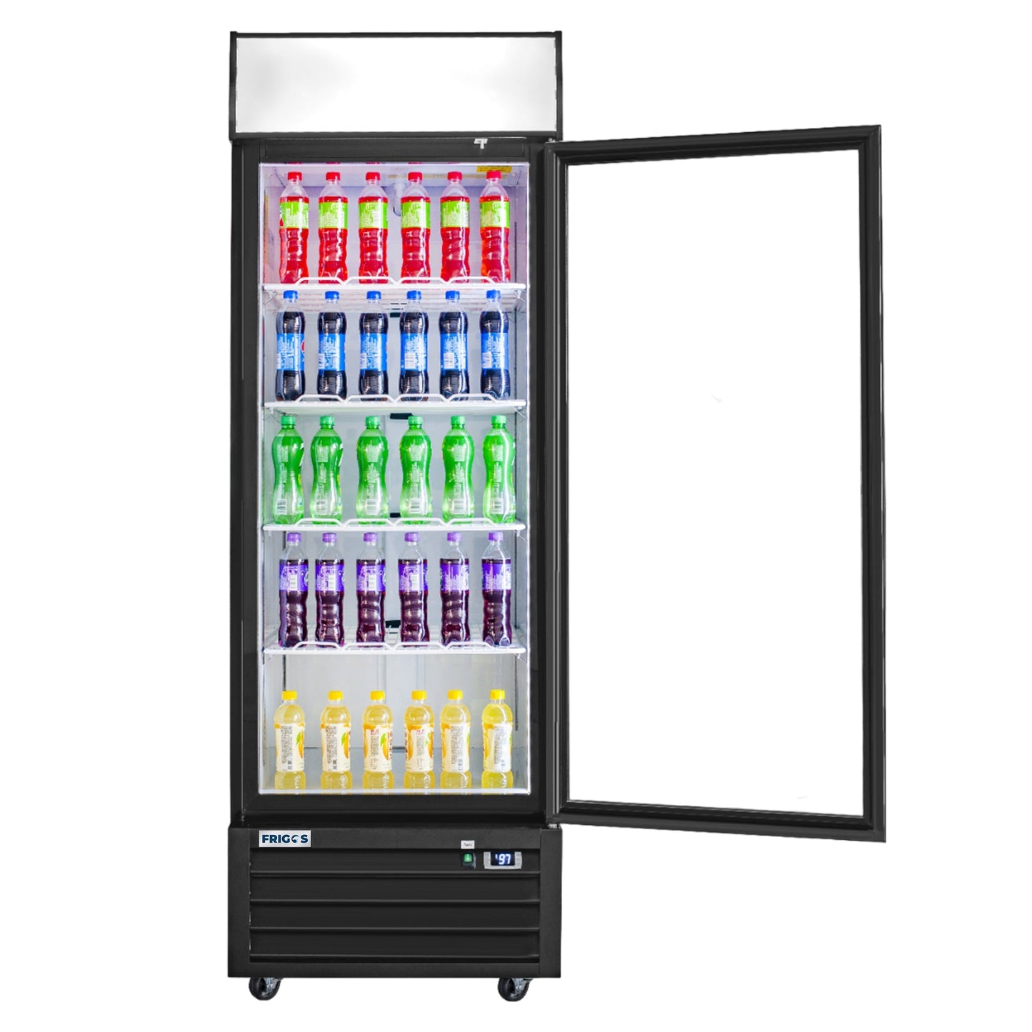 Frigos Merchandiser Refrigerator 27" Width Black Swing Glass 1 Door with LED Lighting with Aluminum Interior with 304 Stainless Steel Floor - FG-MR-1D-G