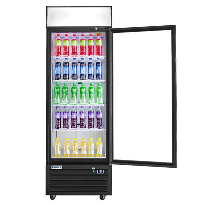 Frigos Merchandiser Refrigerator 27" Width Black Swing Glass 1 Door with LED Lighting with Aluminum Interior with 304 Stainless Steel Floor - FG-MR-1D-G