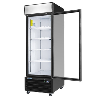 Frigos Merchandiser Refrigerator 27" Width Black Swing Glass 1 Door with LED Lighting with Aluminum Interior with 304 Stainless Steel Floor - FG-MR-1D-G