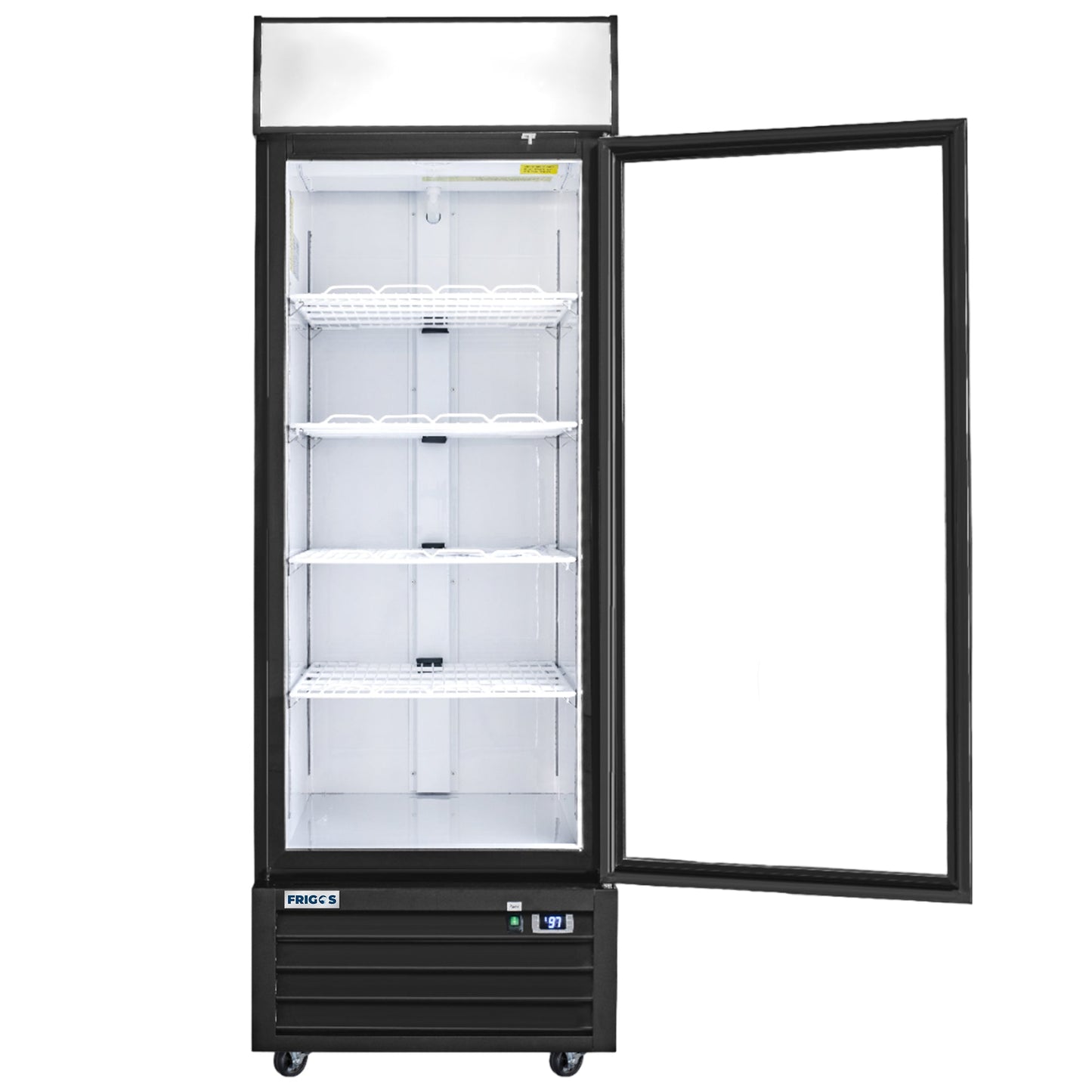 Frigos Merchandiser Refrigerator 27" Width Black Swing Glass 1 Door with LED Lighting with Aluminum Interior with 304 Stainless Steel Floor - FG-MR-1D-G