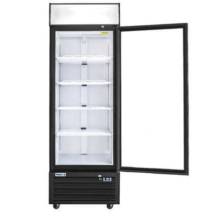 Frigos Merchandiser Refrigerator 27" Width Black Swing Glass 1 Door with LED Lighting with Aluminum Interior with 304 Stainless Steel Floor - FG-MR-1D-G