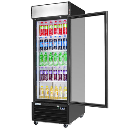 Frigos Merchandiser Refrigerator 27" Width Black Swing Glass 1 Door with LED Lighting with Aluminum Interior with 304 Stainless Steel Floor - FG-MR-1D-G