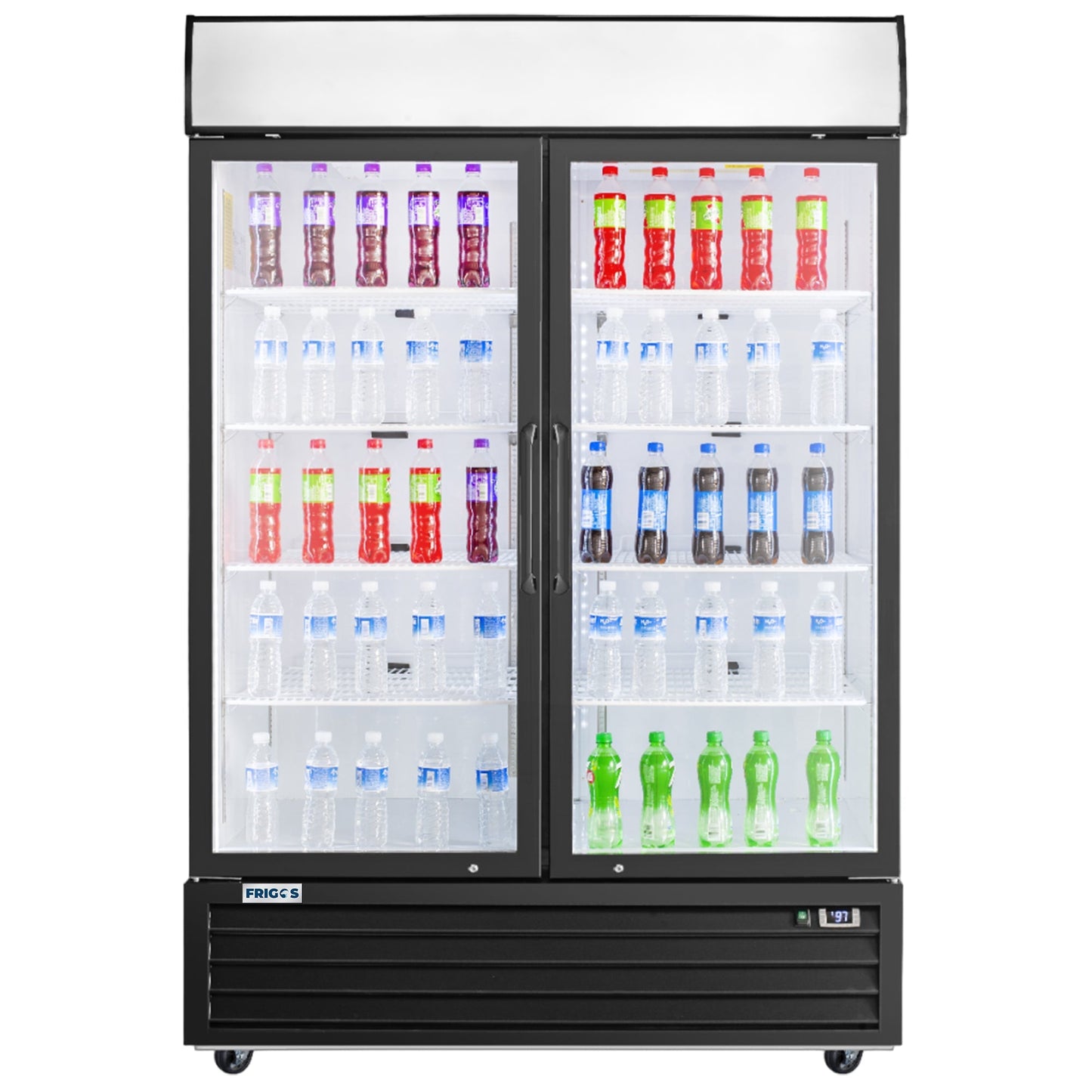 Frigos Merchandiser Refrigerator 54" Width Black Swing Glass 2 Door with LED Lighting with Aluminum Interior with 304 Stainless Steel Floor - FG-MR-2D-G