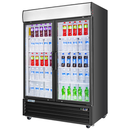 Frigos Merchandiser Refrigerator 54" Width Black Swing Glass 2 Door with LED Lighting with Aluminum Interior with 304 Stainless Steel Floor - FG-MR-2D-G