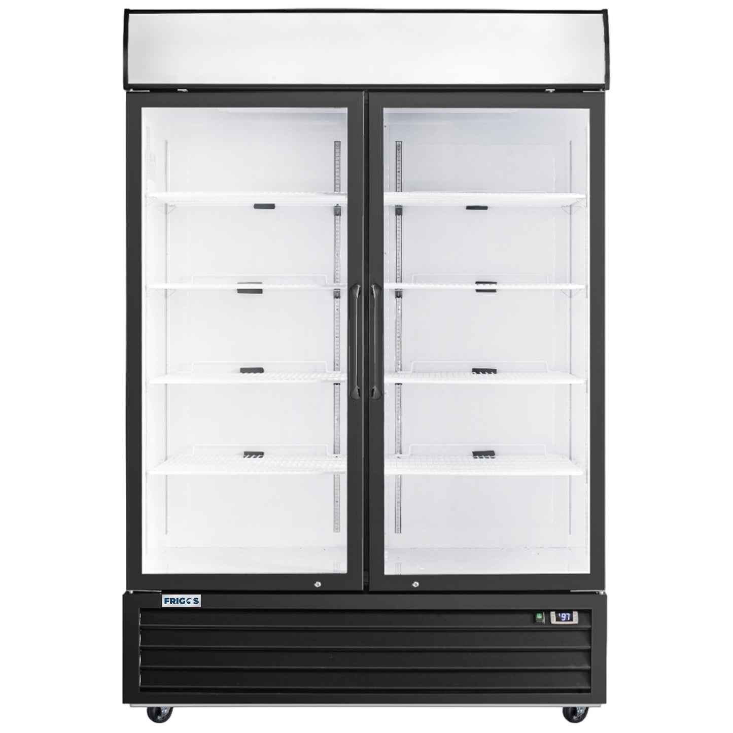 Frigos Merchandiser Refrigerator 54" Width Black Swing Glass 2 Door with LED Lighting with Aluminum Interior with 304 Stainless Steel Floor - FG-MR-2D-G