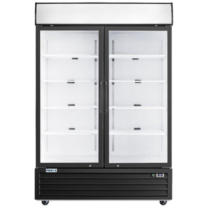 Frigos Merchandiser Refrigerator 54" Width Black Swing Glass 2 Door with LED Lighting with Aluminum Interior with 304 Stainless Steel Floor - FG-MR-2D-G