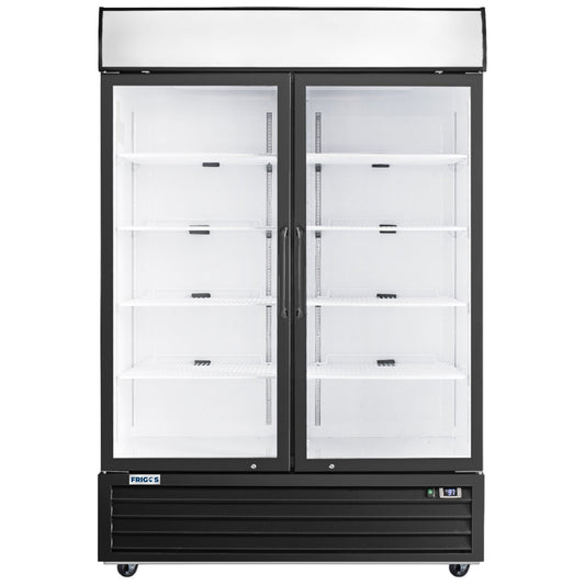 Frigos Merchandiser Refrigerator 54" Width Black Swing Glass 2 Door with LED Lighting with Aluminum Interior with 304 Stainless Steel Floor - FG-MR-2D-G