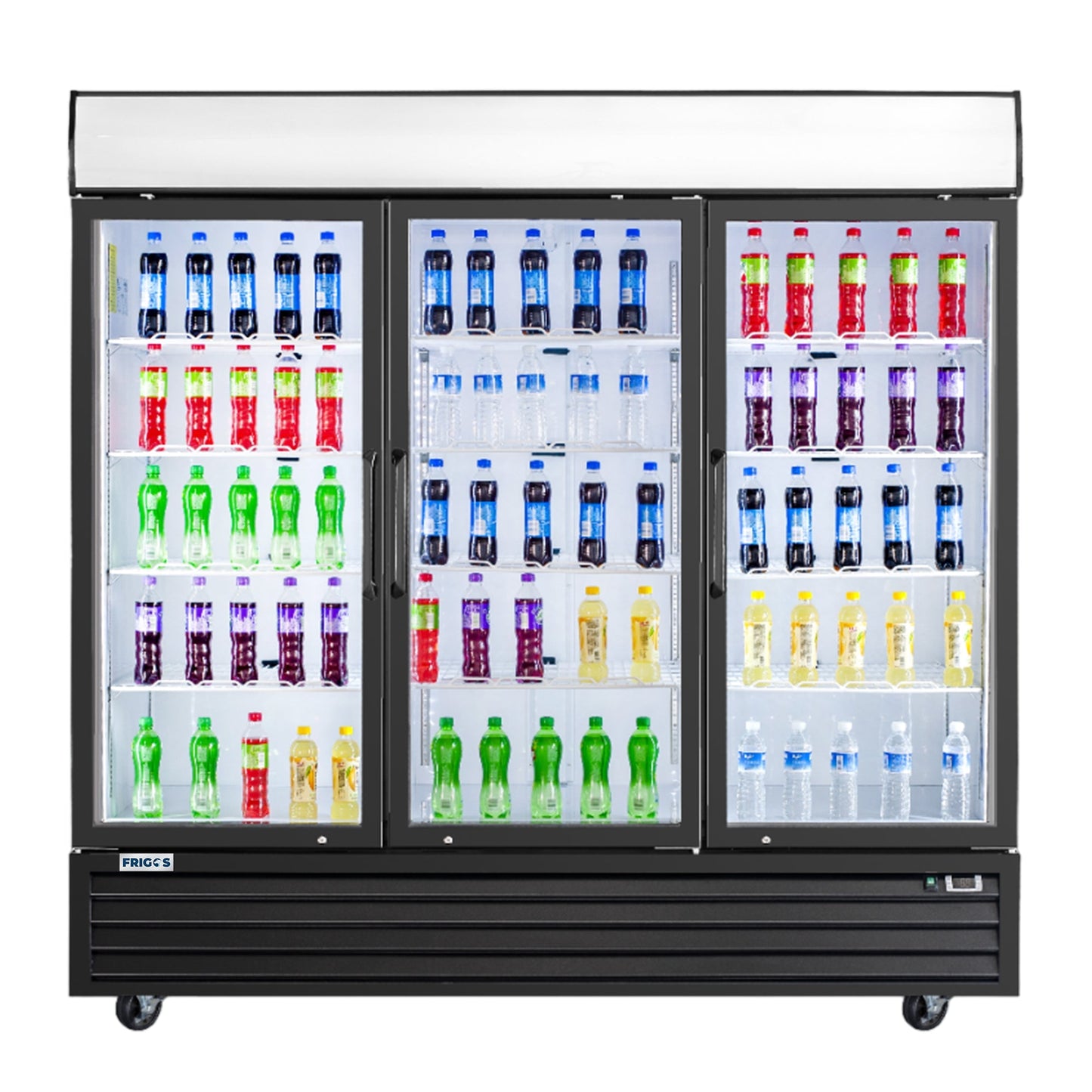 Frigos Commercial Merchandising Refrigerator 80" Width Black Swing Glass 3 Door with LED Lighting with Aluminum Interior with 304 Stainless Steel Floor - FG-MR-3D-G