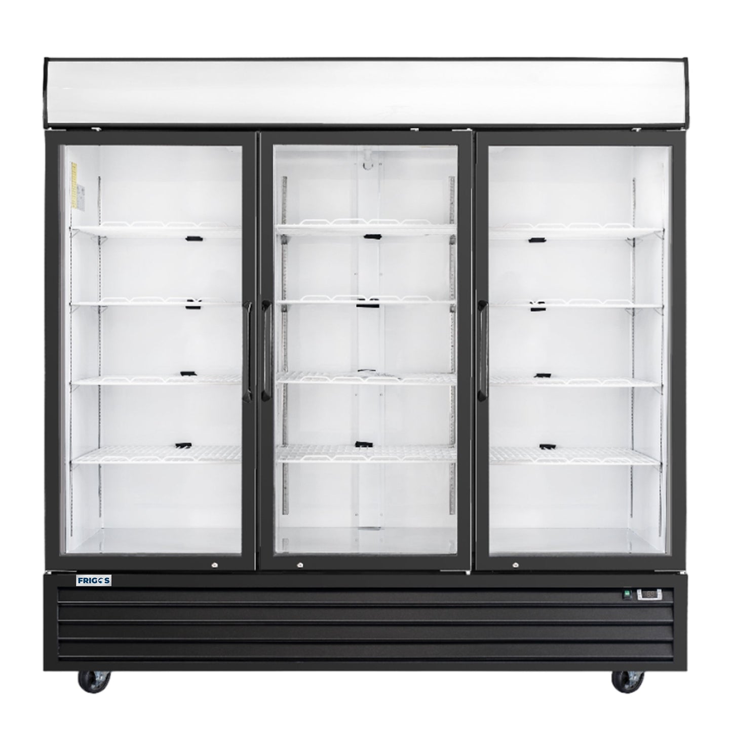 Frigos Commercial Merchandising Refrigerator 80" Width Black Swing Glass 3 Door with LED Lighting with Aluminum Interior with 304 Stainless Steel Floor - FG-MR-3D-G