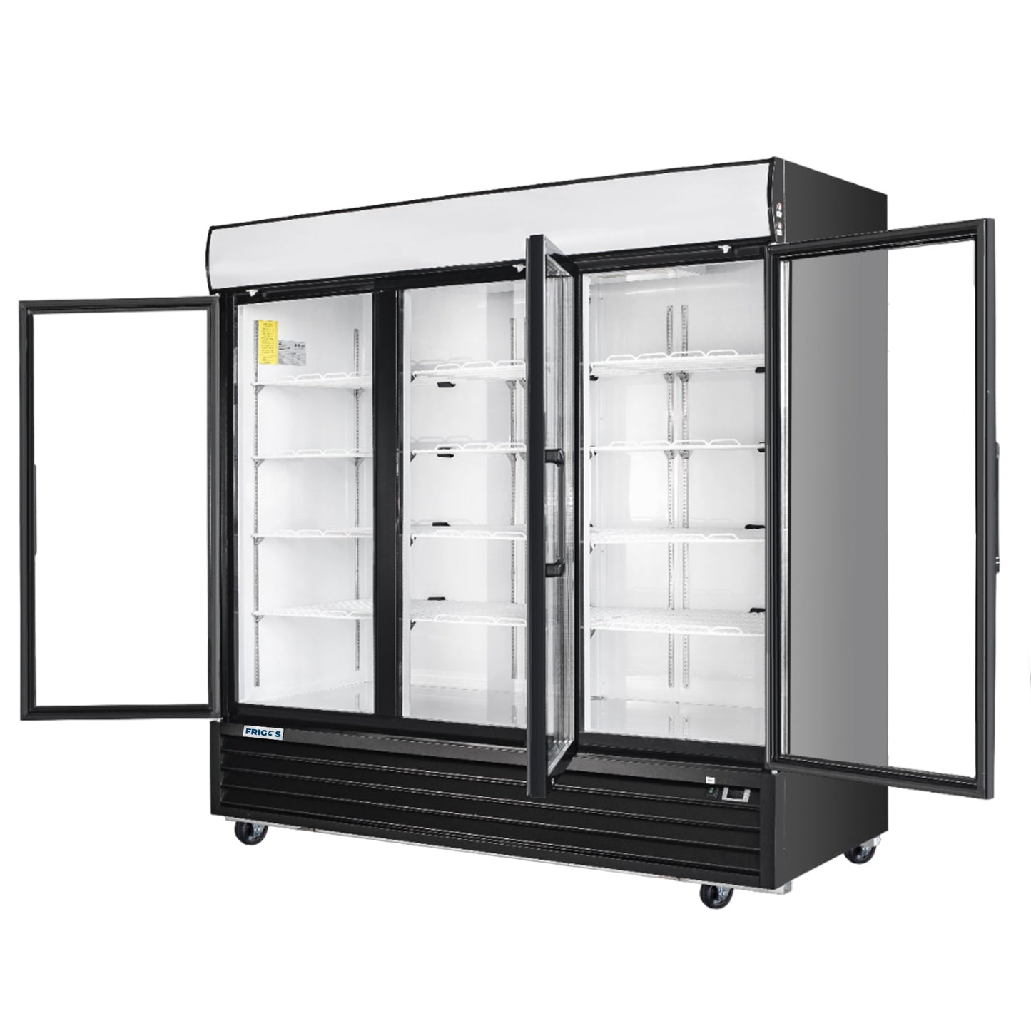 Frigos Commercial Merchandising Refrigerator 80" Width Black Swing Glass 3 Door with LED Lighting with Aluminum Interior with 304 Stainless Steel Floor - FG-MR-3D-G