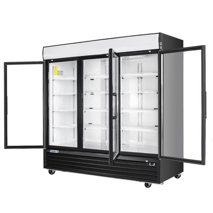 Frigos Commercial Merchandising Refrigerator 80" Width Black Swing Glass 3 Door with LED Lighting with Aluminum Interior with 304 Stainless Steel Floor - FG-MR-3D-G
