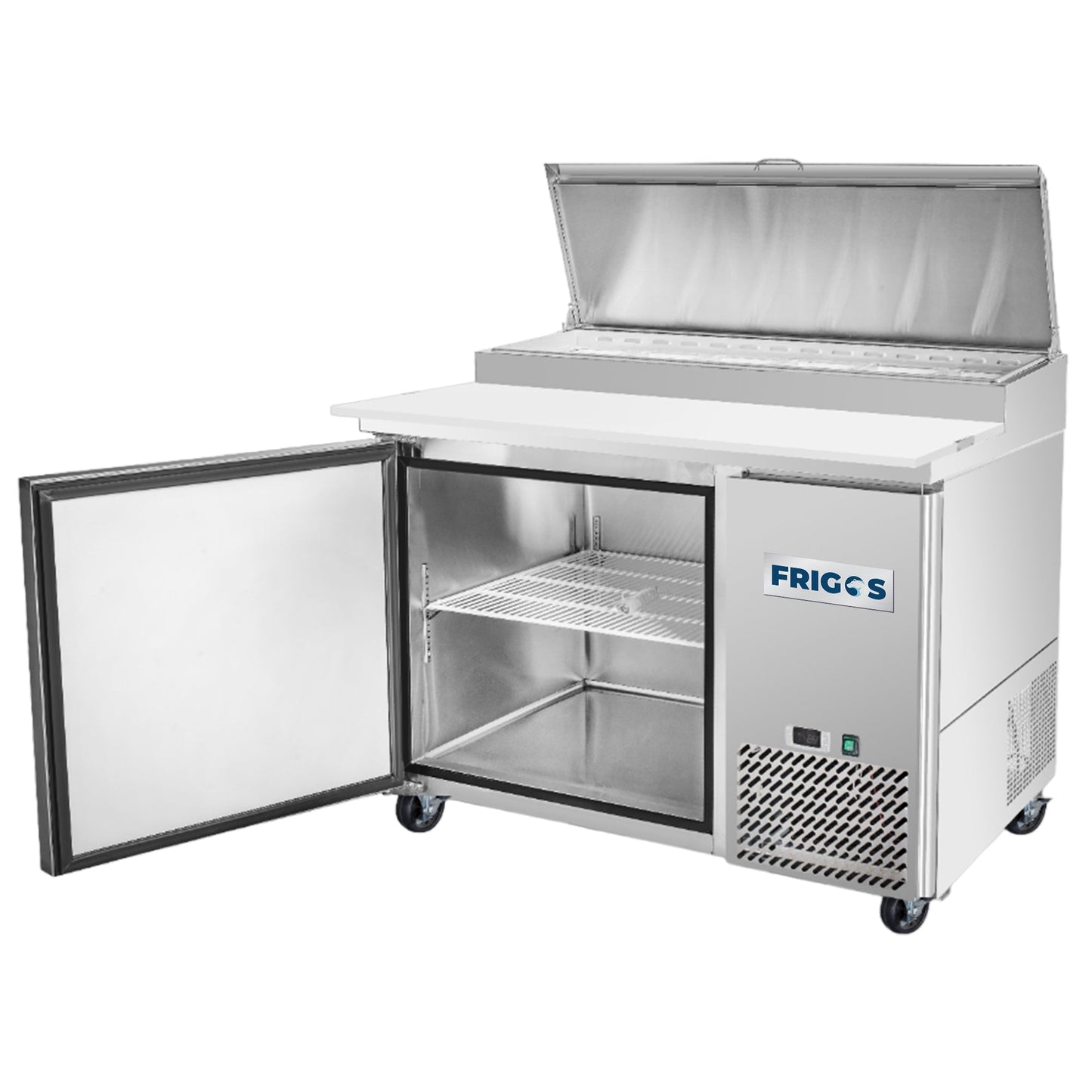 Pizza Prep Table Refrigerator 44" Width 1 Door Frigos with Aluminum Interior with 304 Stainless Steel Floor - FG-PZPT-44