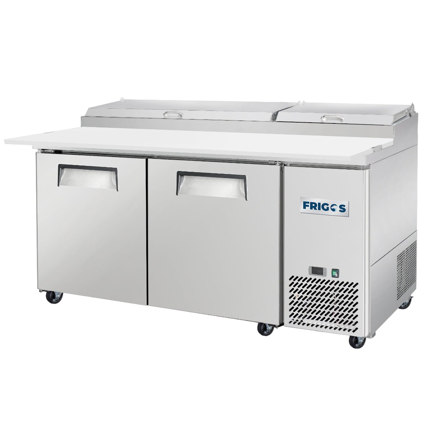 Frigos Pizza Prep Table Refrigerator 67" Width 2 Door Frigos FG-PZPT-67 with Aluminum Interior with 304 Stainless Steel Floor - FG-PZPT-67