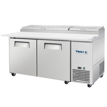 Frigos Pizza Prep Table Refrigerator 67" Width 2 Door Frigos FG-PZPT-67 with Aluminum Interior with 304 Stainless Steel Floor - FG-PZPT-67