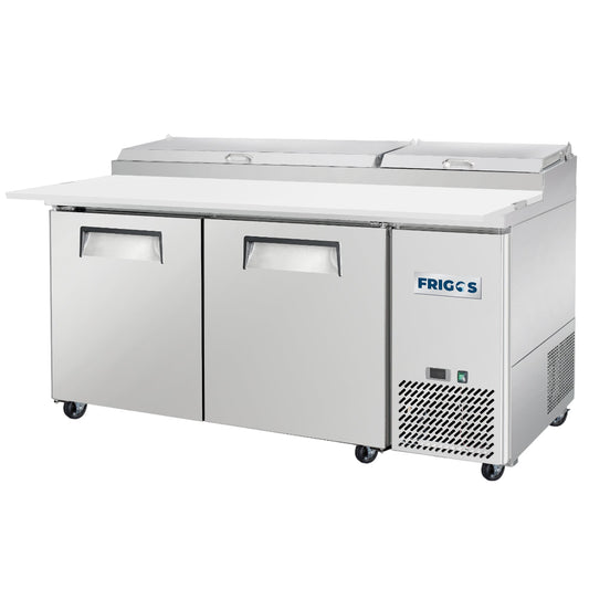 Frigos Pizza Prep Table Refrigerator 67" Width 2 Door Frigos FG-PZPT-67 with Aluminum Interior with 304 Stainless Steel Floor - FG-PZPT-67