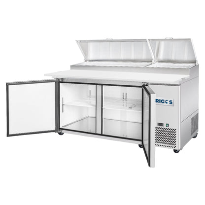 Frigos Pizza Prep Table Refrigerator 67" Width 2 Door Frigos FG-PZPT-67 with Aluminum Interior with 304 Stainless Steel Floor - FG-PZPT-67