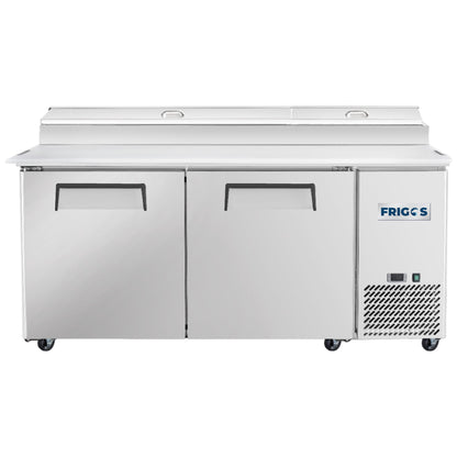 Frigos Pizza Prep Table Refrigerator 67" Width 2 Door Frigos FG-PZPT-67 with Aluminum Interior with 304 Stainless Steel Floor - FG-PZPT-67