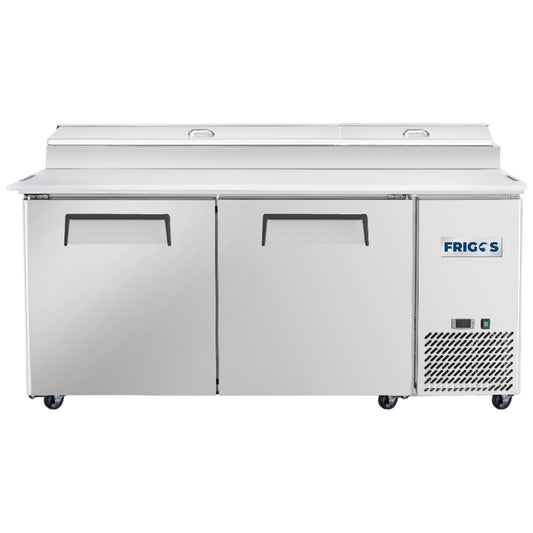 Frigos Pizza Prep Table Refrigerator 67" Width 2 Door Frigos FG-PZPT-67 with Aluminum Interior with 304 Stainless Steel Floor - FG-PZPT-67