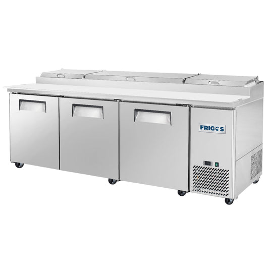 Frigos Pizza Prep Table Refrigerator 93" Width 3 Door with Aluminum Interior with 304 Stainless Steel Floor - FG-PZPT-93