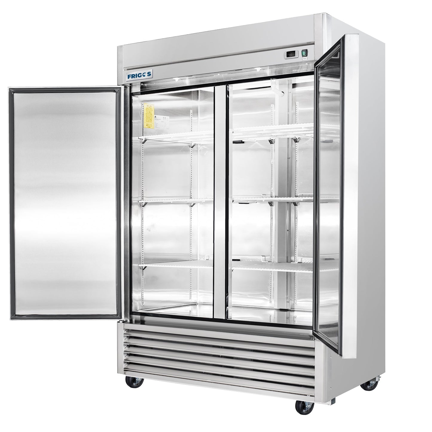 Frigos Commercial Reach in Refrigerator 54" Width Solid 2 Door 47 Cu Ft with Aluminum Interior with 304 Stainless Steel Floor - FG-RF-2D