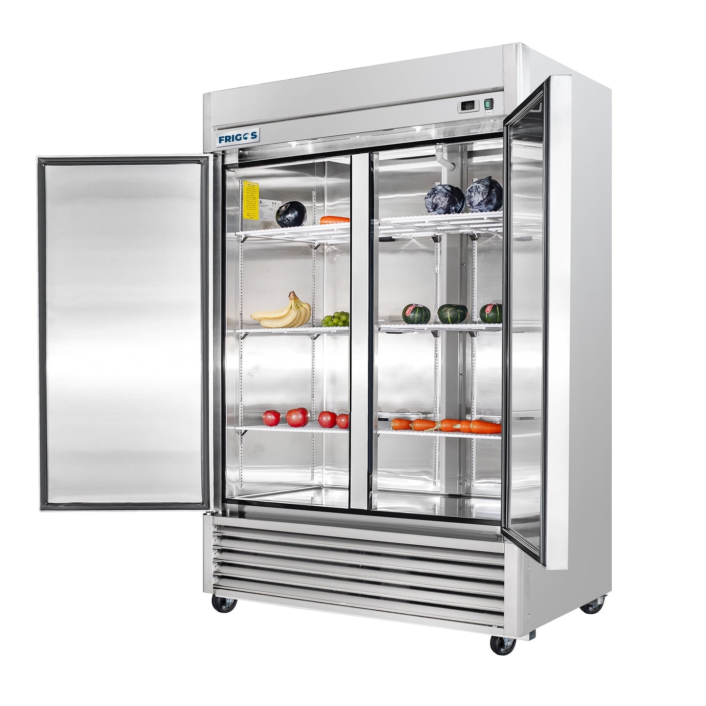 Frigos Commercial Reach in Refrigerator 54" Width Solid 2 Door 47 Cu Ft with Aluminum Interior with 304 Stainless Steel Floor - FG-RF-2D