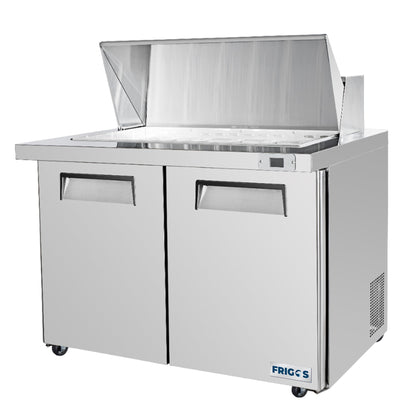 Frigos Sandwich and Salad Prep Table Refrigerator 48" Width 2 Door Mega Top with Aluminum Interior with 304 Stainless Steel Floor - FG-SWPT-48-MT