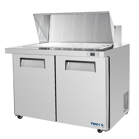 Frigos Sandwich and Salad Prep Table Refrigerator 48" Width 2 Door Mega Top with Aluminum Interior with 304 Stainless Steel Floor - FG-SWPT-48-MT
