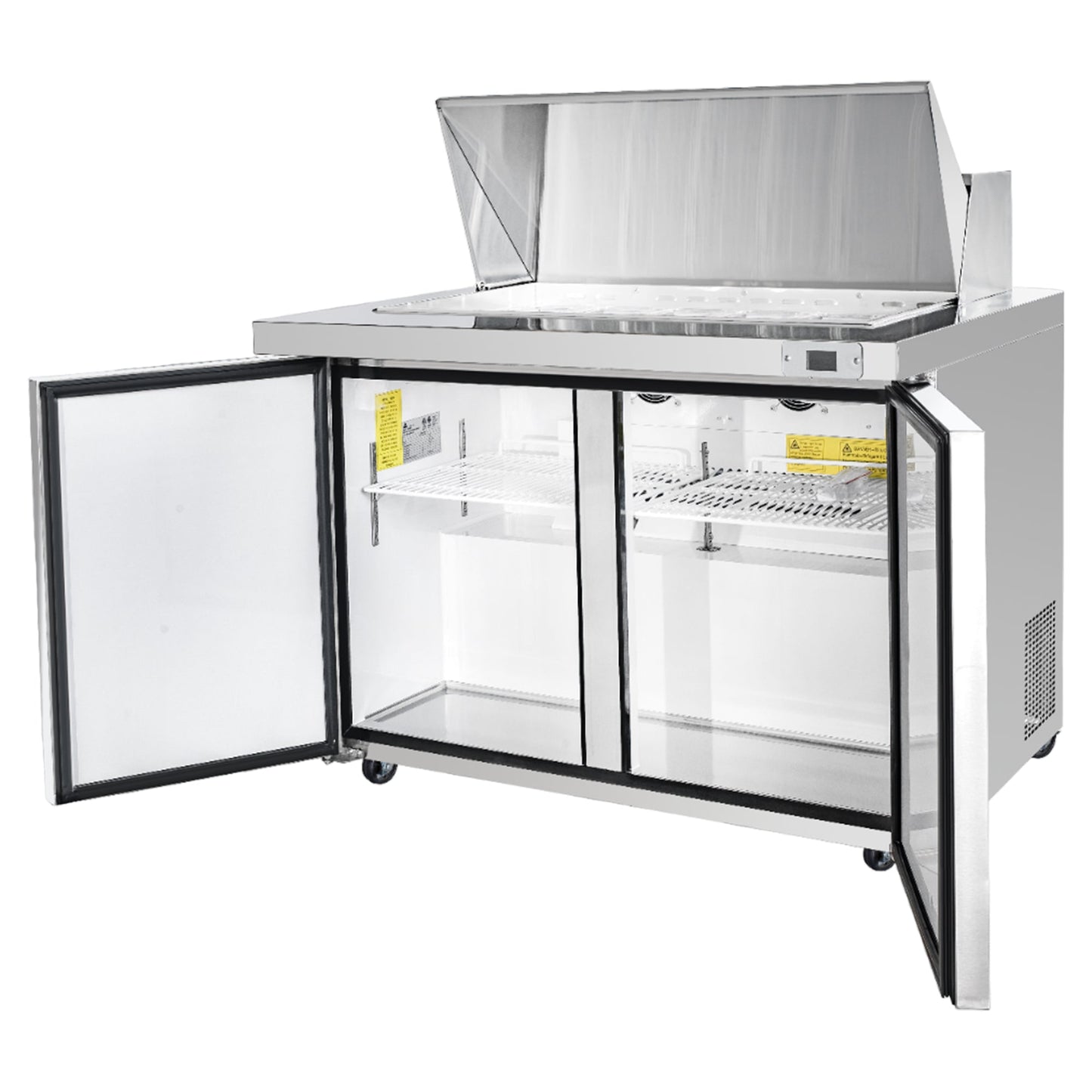 Frigos Sandwich and Salad Prep Table Refrigerator 48" Width 2 Door Mega Top with Aluminum Interior with 304 Stainless Steel Floor - FG-SWPT-48-MT