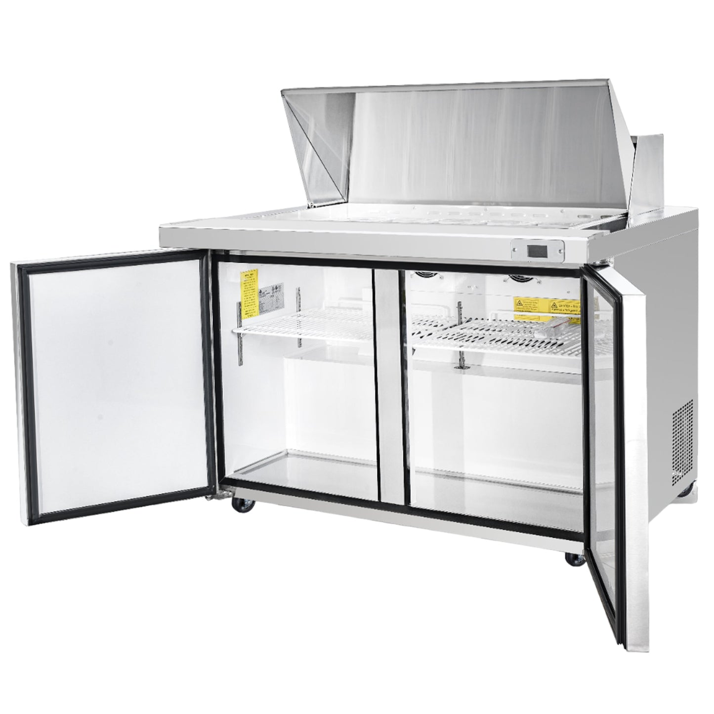 Frigos Sandwich and Salad Prep Table Refrigerator 60" Width 2 Door Mega Top with Aluminum Interior with 304 Stainless Steel Floor - FG-SWPT-60-MT