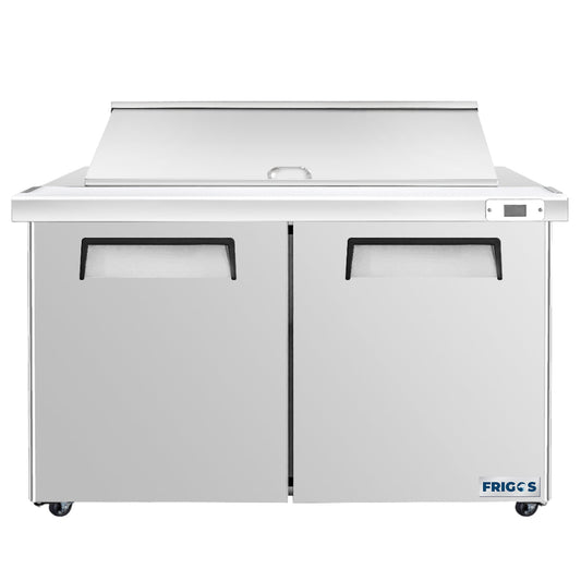 Frigos Sandwich and Salad Prep Table Refrigerator 60" Width 2 Door Mega Top with Aluminum Interior with 304 Stainless Steel Floor - FG-SWPT-60-MT